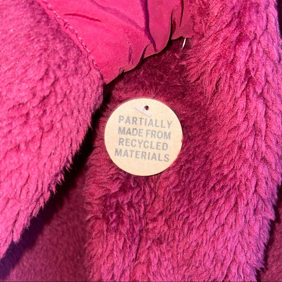 PINK Half Zip Teddy Sherpa Nylon Burgundy Jacket - Picture 7 of 7